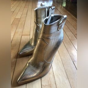 Tall gold ankle booties